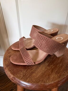 Block Heel Slide Sandals in Dusty Rose - Women
